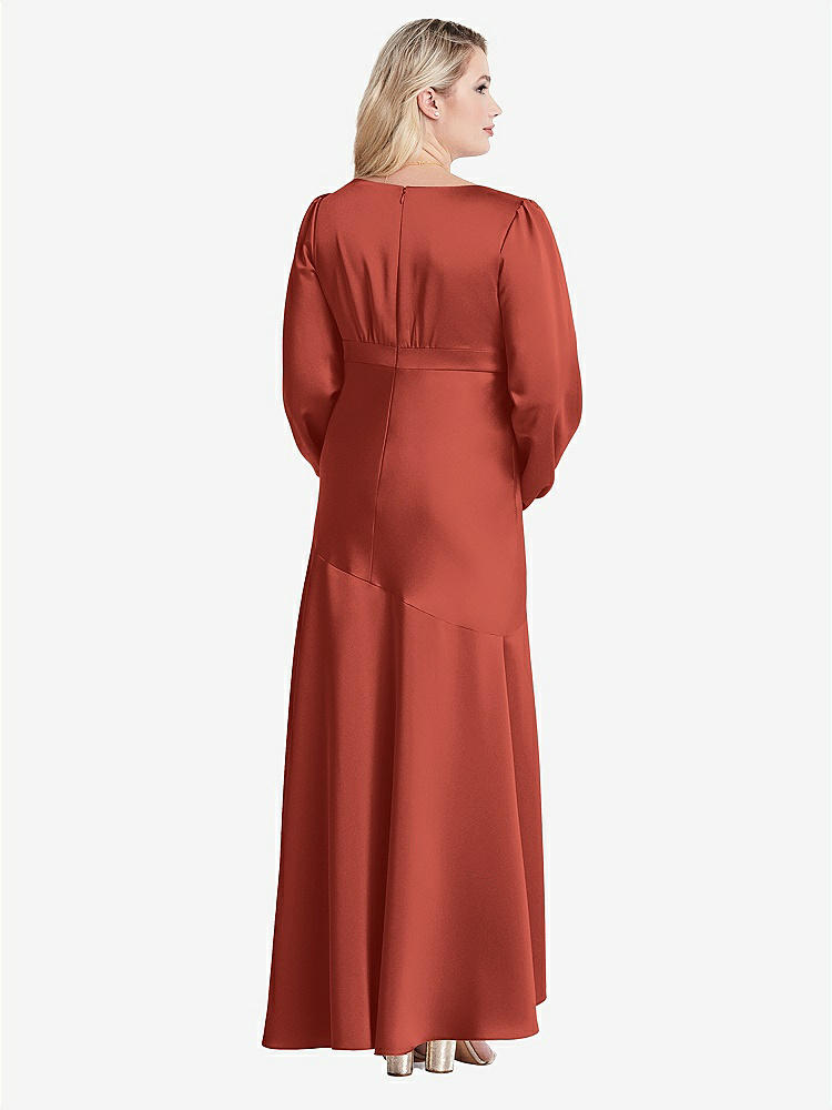 【STYLE: LB008】Puff Sleeve Asymmetrical Drop Waist High-Low Slip Dress - Teagan【COLOR: Amber Sunset】