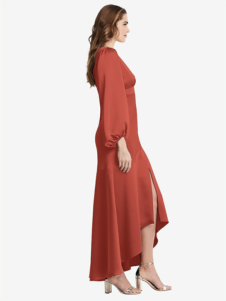 【STYLE: LB008】Puff Sleeve Asymmetrical Drop Waist High-Low Slip Dress - Teagan【COLOR: Amber Sunset】