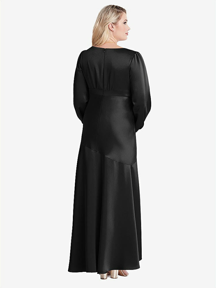 【NEW】【STYLE: LB008】パフ スリーブ 非対称 ドロップ ウエスト ハイロー スリップ ドレス - ティーガン【COLOR: Black】【SIZE: 00-30W】