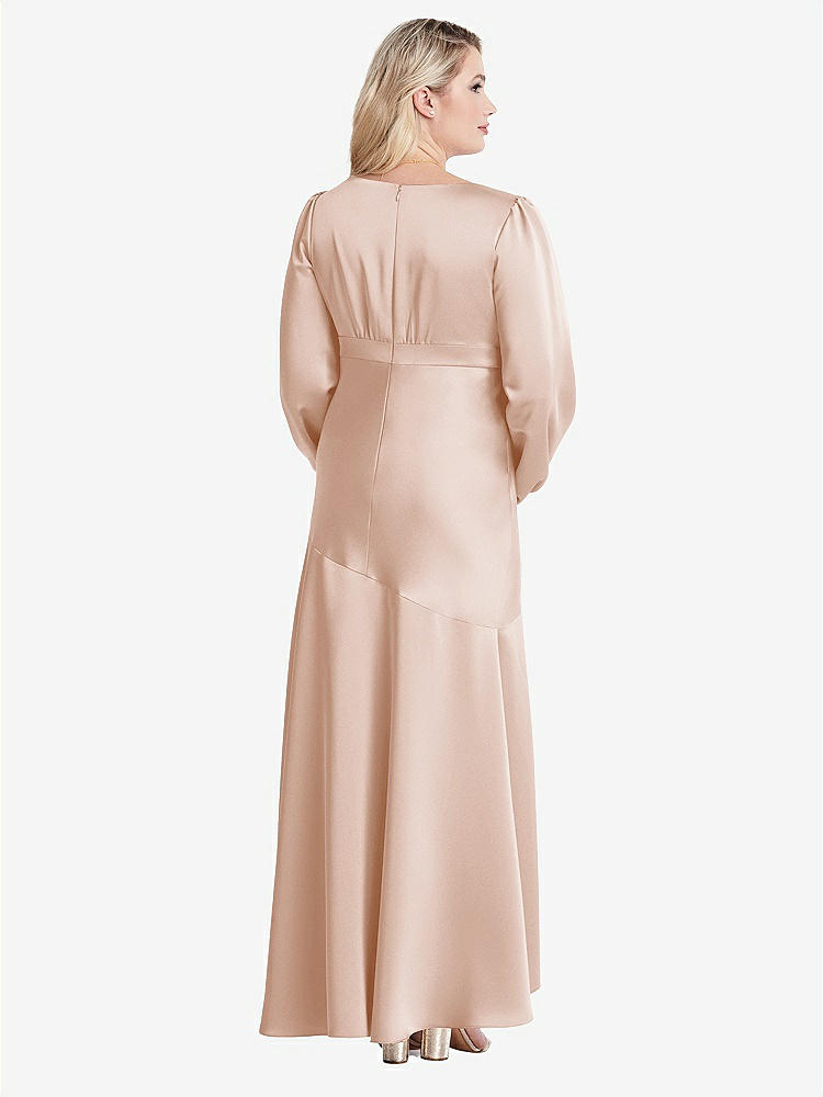 【NEW】【STYLE: LB008】パフ スリーブ 非対称 ドロップ ウエスト ハイロー スリップ ドレス - ティーガン【COLOR: Cameo】【SIZE: 00-30W】