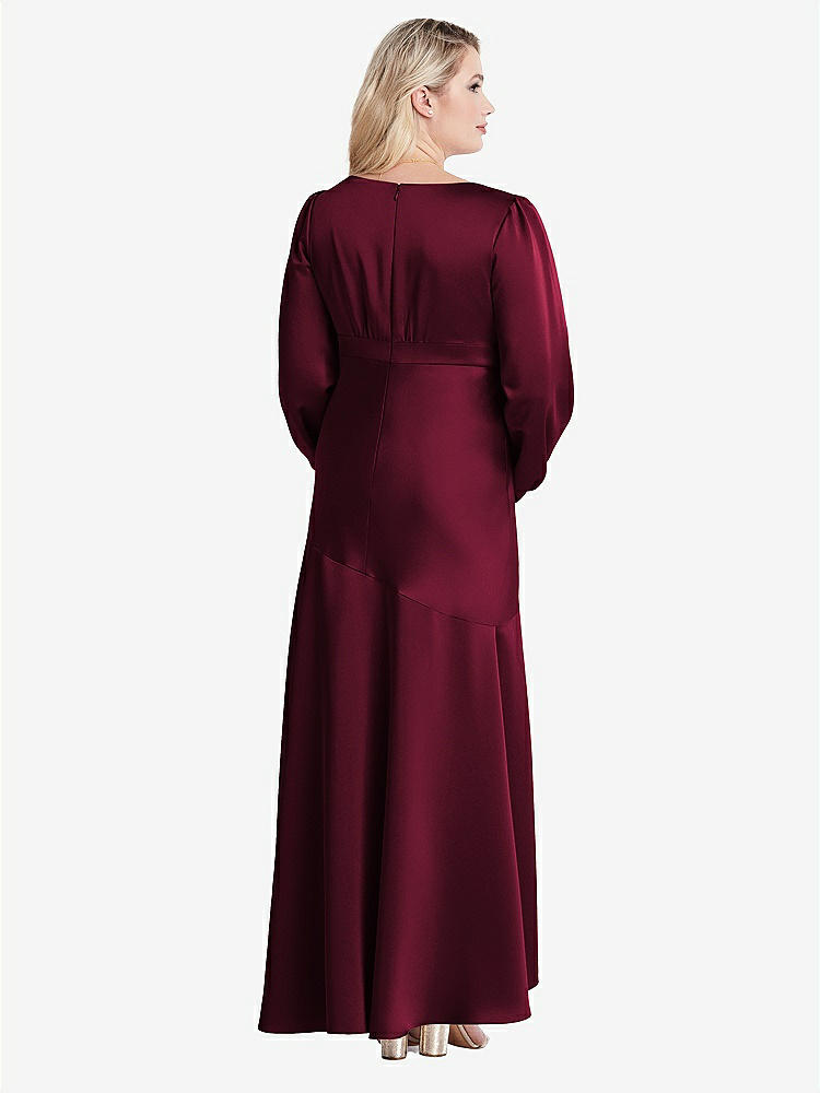 【NEW】【STYLE: LB008】パフ スリーブ 非対称 ドロップ ウエスト ハイロー スリップ ドレス - ティーガン【COLOR: Cabernet】【SIZE: 00-30W】