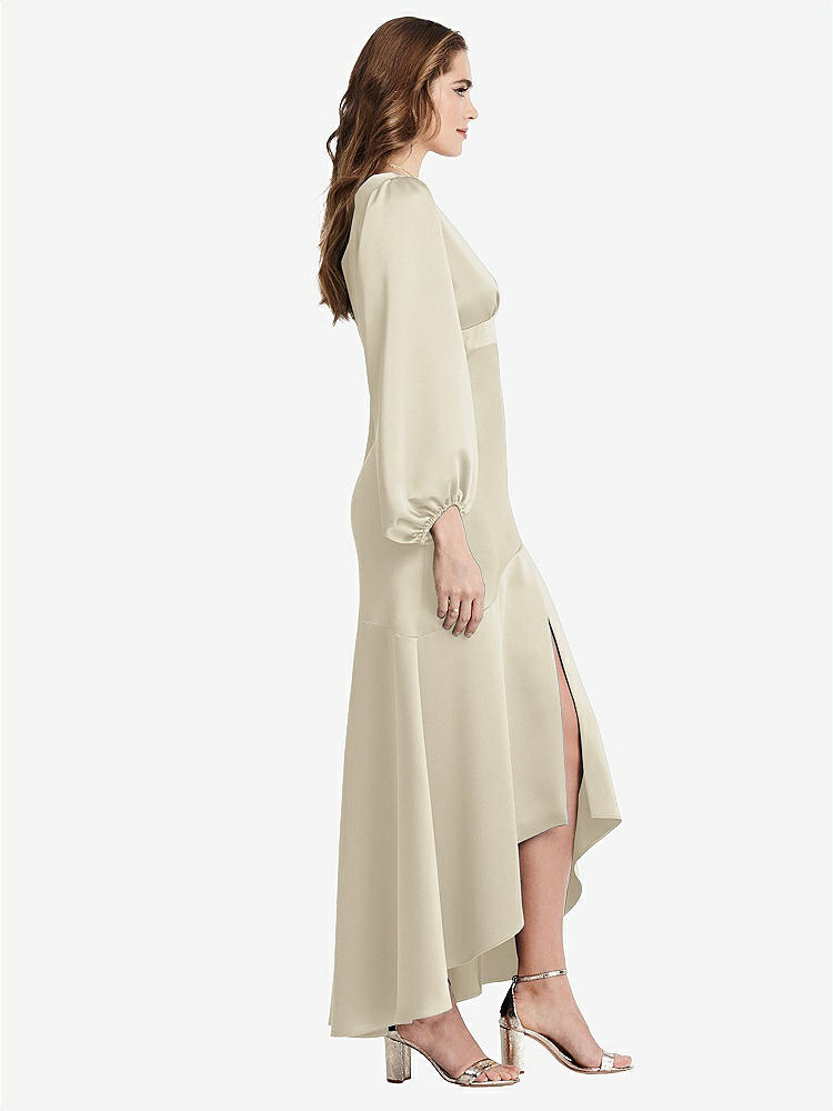 【NEW】【STYLE: LB008】パフ スリーブ 非対称 ドロップ ウエスト ハイロー スリップ ドレス - ティーガン【COLOR: Champagne】【SIZE: 00-30W】