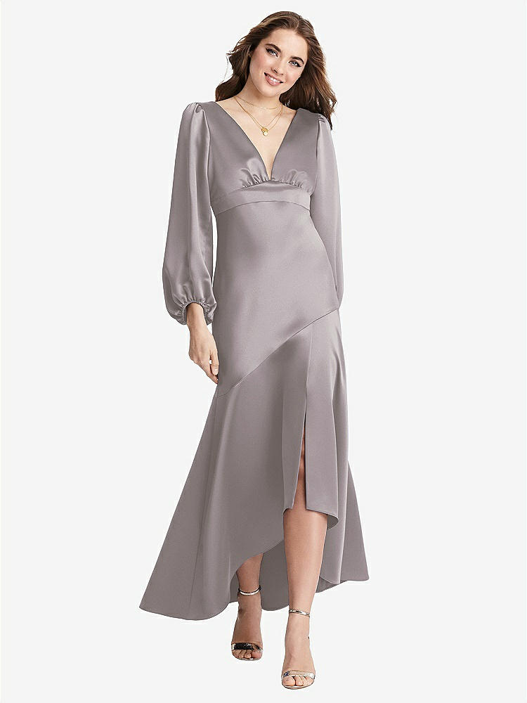 【NEW】【STYLE: LB008】パフ スリーブ 非対称 ドロップ ウエスト ハイロー スリップ ドレス  -  ティーガン【COLOR: Cashmere Gray】【SIZE: 00-30W】