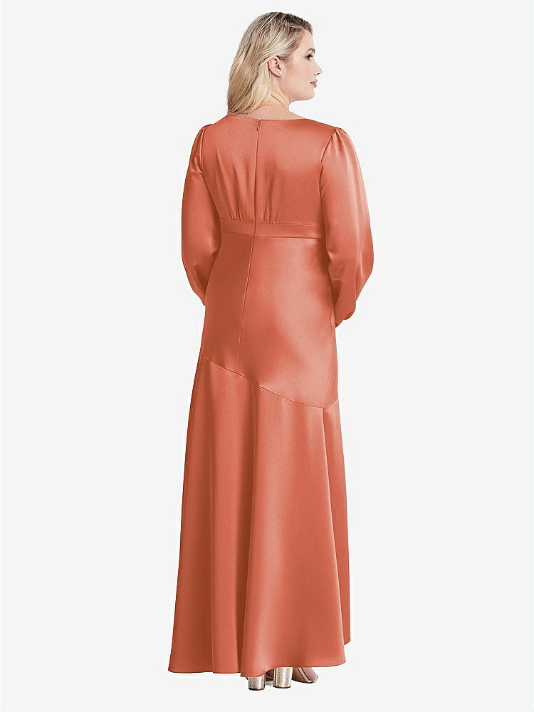 【STYLE: LB008】Puff Sleeve Asymmetrical Drop Waist High-Low Slip Dress - Teagan【COLOR: Terracotta Copper】