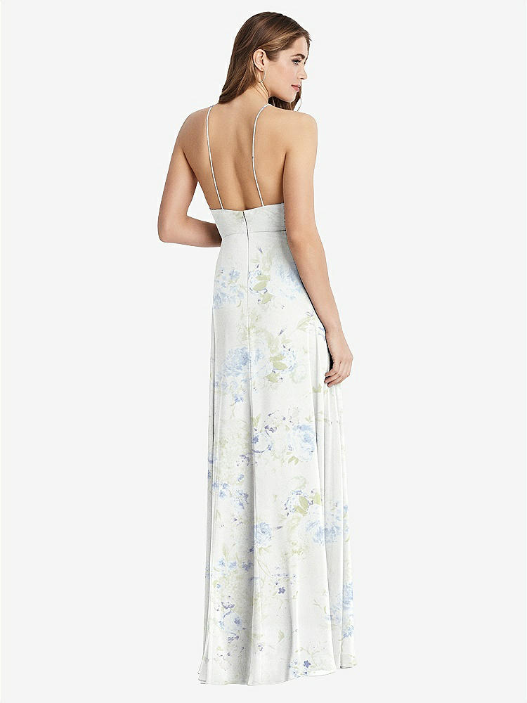 【STYLE: LB010】High Neck Chiffon Maxi Dress with Front Slit - Lela【COLOR: Bleu Garden】