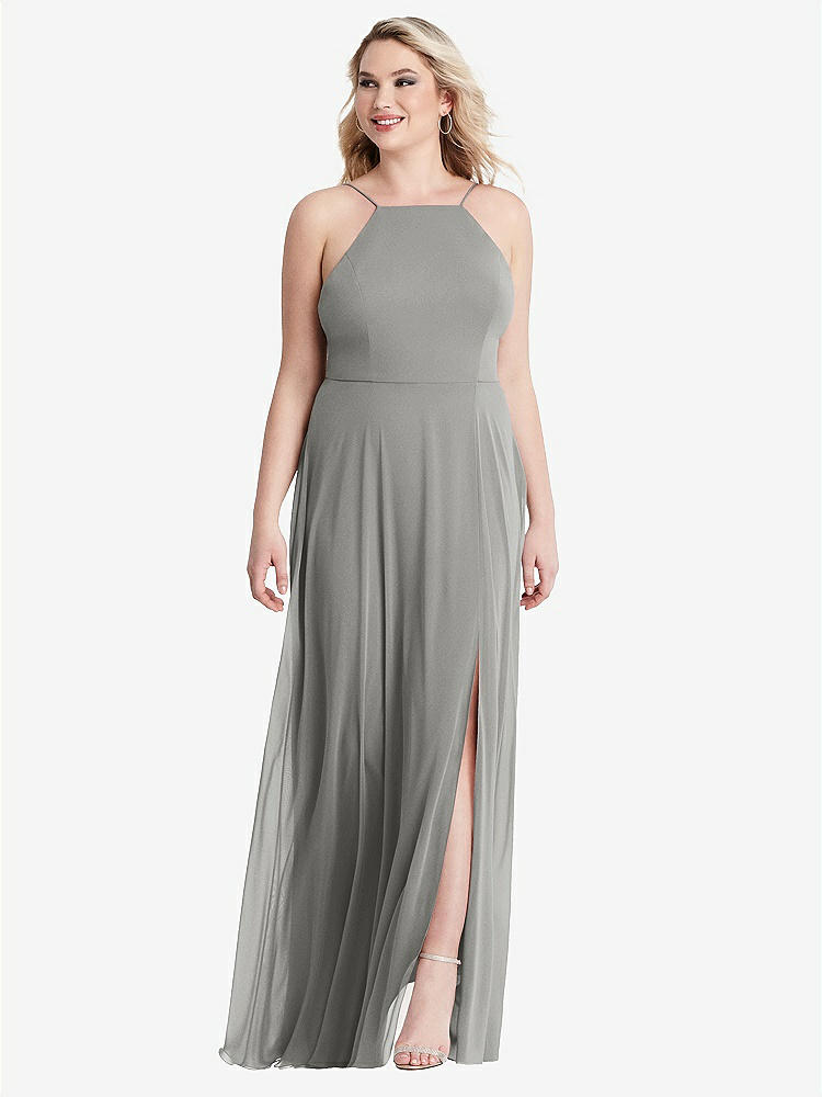 【NEW】【STYLE: LB010】高 首 シフォン マキシ ドレス 前面 スリット  -  lela【COLOR: Chelsea Gray】【SIZE: 00-30W】