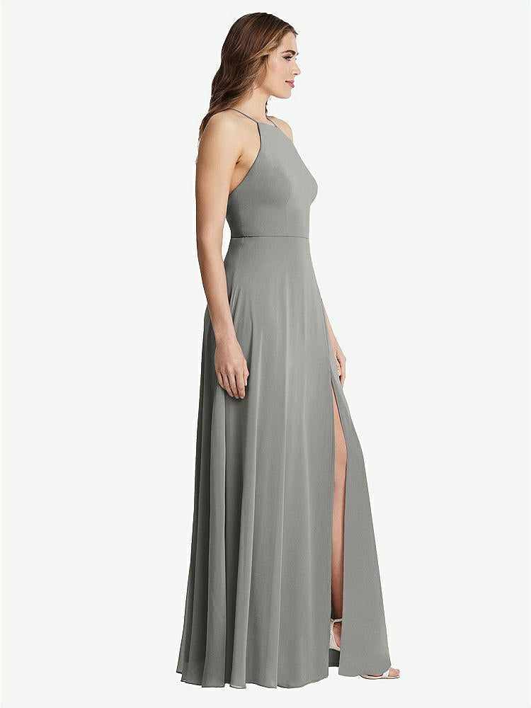 【NEW】【STYLE: LB010】高 首 シフォン マキシ ドレス 前面 スリット  -  lela【COLOR: Chelsea Gray】【SIZE: 00-30W】