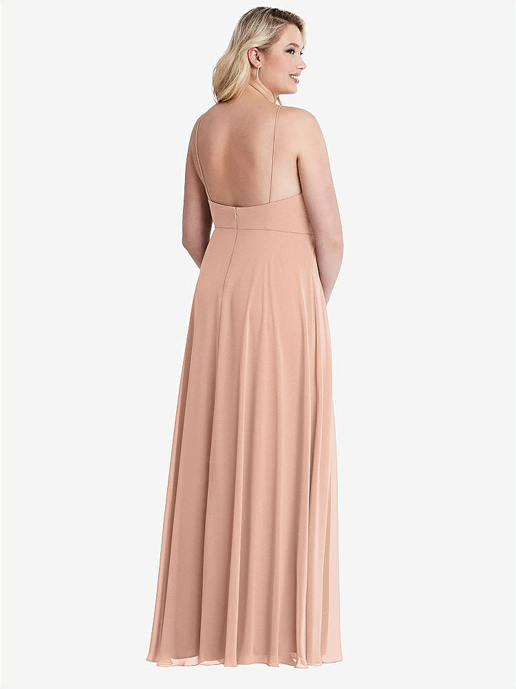 【STYLE: LB010】High Neck Chiffon Maxi Dress with Front Slit - Lela【COLOR: Pale Peach】