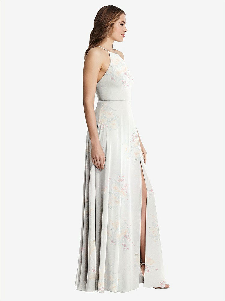 【STYLE: LB010】High Neck Chiffon Maxi Dress with Front Slit - Lela【COLOR: Spring Fling】