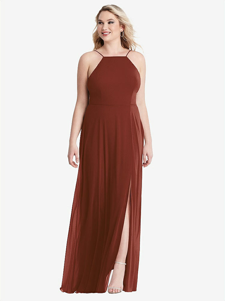 【STYLE: LB010】High Neck Chiffon Maxi Dress with Front Slit - Lela【COLOR: Auburn Moon】