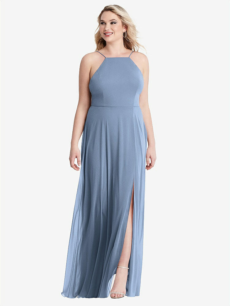 【STYLE: LB010】High Neck Chiffon Maxi Dress with Front Slit - Lela【COLOR: Cloudy】