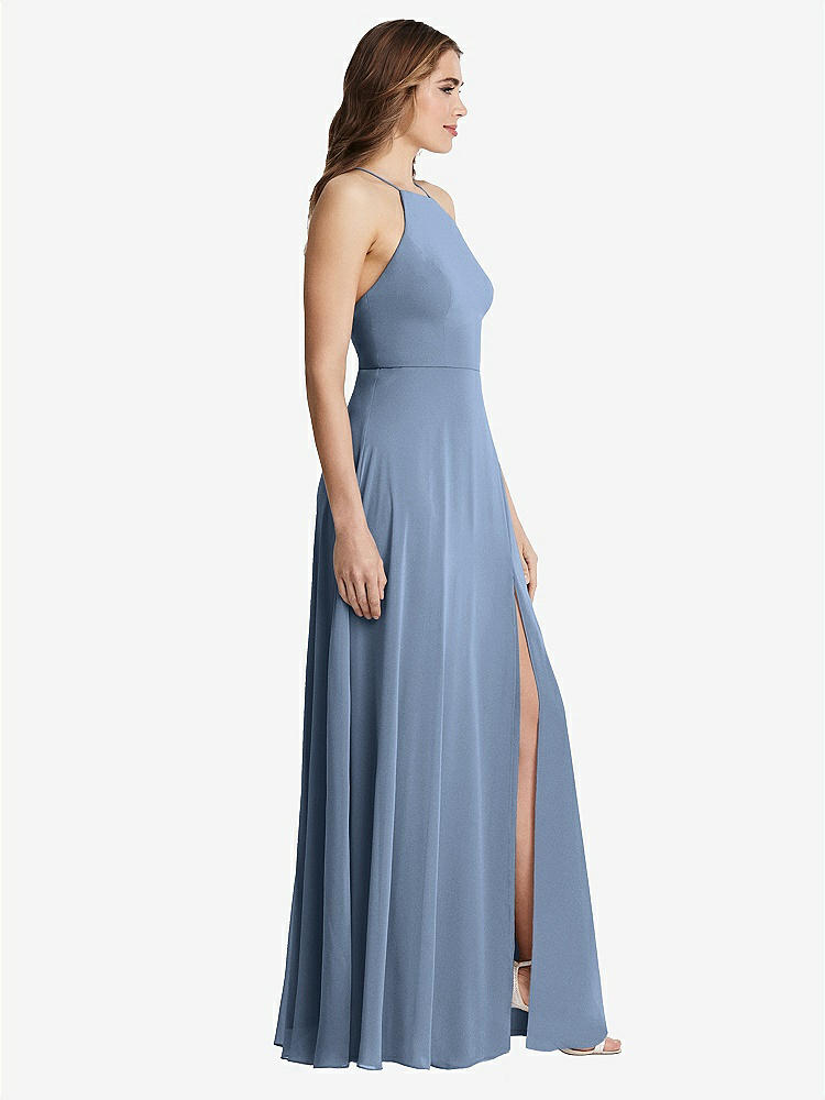 【STYLE: LB010】High Neck Chiffon Maxi Dress with Front Slit - Lela【COLOR: Cloudy】