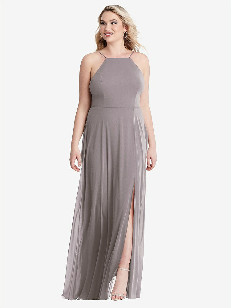 【NEW】【STYLE: LB010】高 首 シフォン マキシ ドレス 前面 スリット  -  lela【COLOR: Cashmere Gray】【SIZE: 00-30W】