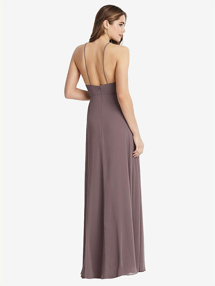 【STYLE: LB010】High Neck Chiffon Maxi Dress with Front Slit - Lela【COLOR: French Truffle】