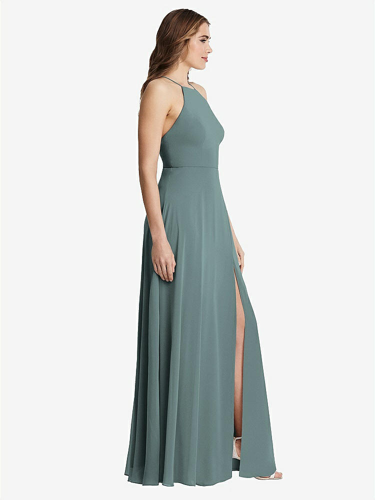 【STYLE: LB010】High Neck Chiffon Maxi Dress with Front Slit - Lela【COLOR: Icelandic】