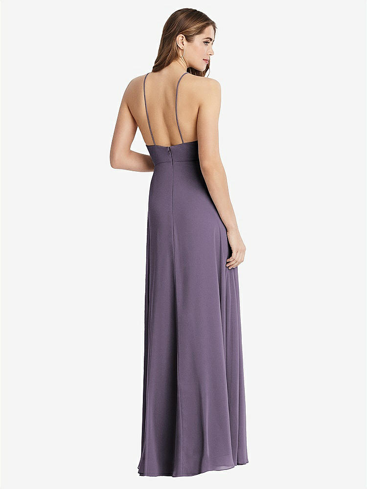 【STYLE: LB010】High Neck Chiffon Maxi Dress with Front Slit - Lela【COLOR: Lavender】