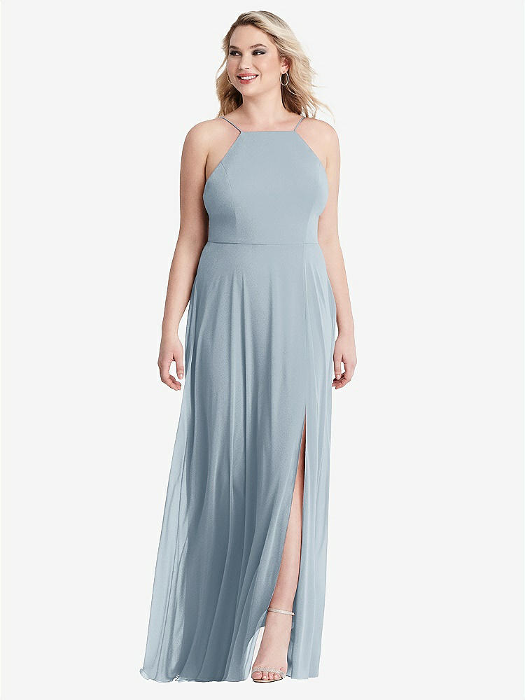 【STYLE: LB010】High Neck Chiffon Maxi Dress with Front Slit - Lela【COLOR: Mist】