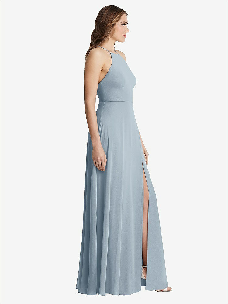 【STYLE: LB010】High Neck Chiffon Maxi Dress with Front Slit - Lela【COLOR: Mist】
