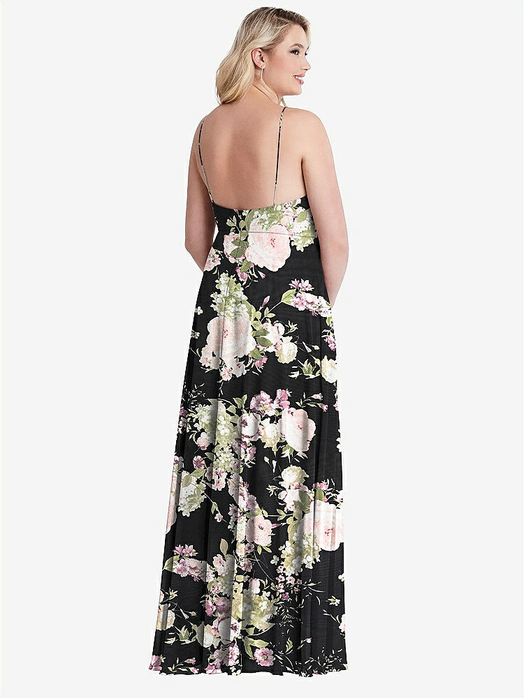 【STYLE: LB010】High Neck Chiffon Maxi Dress with Front Slit - Lela【COLOR: Noir Garden】