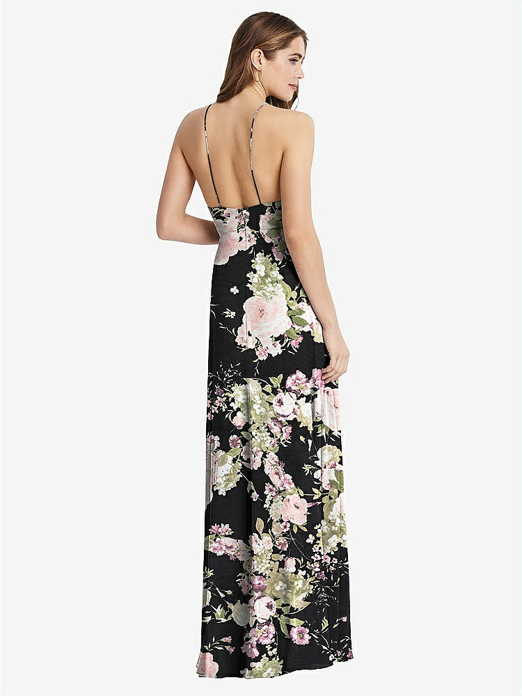 【STYLE: LB010】High Neck Chiffon Maxi Dress with Front Slit - Lela【COLOR: Noir Garden】