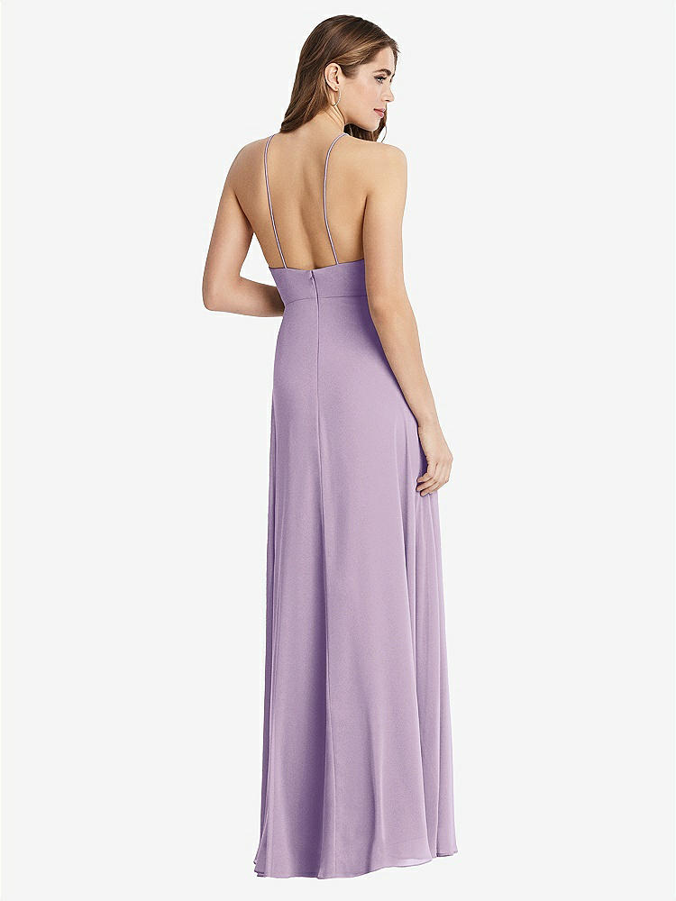 【STYLE: LB010】High Neck Chiffon Maxi Dress with Front Slit - Lela【COLOR: Pale Purple】