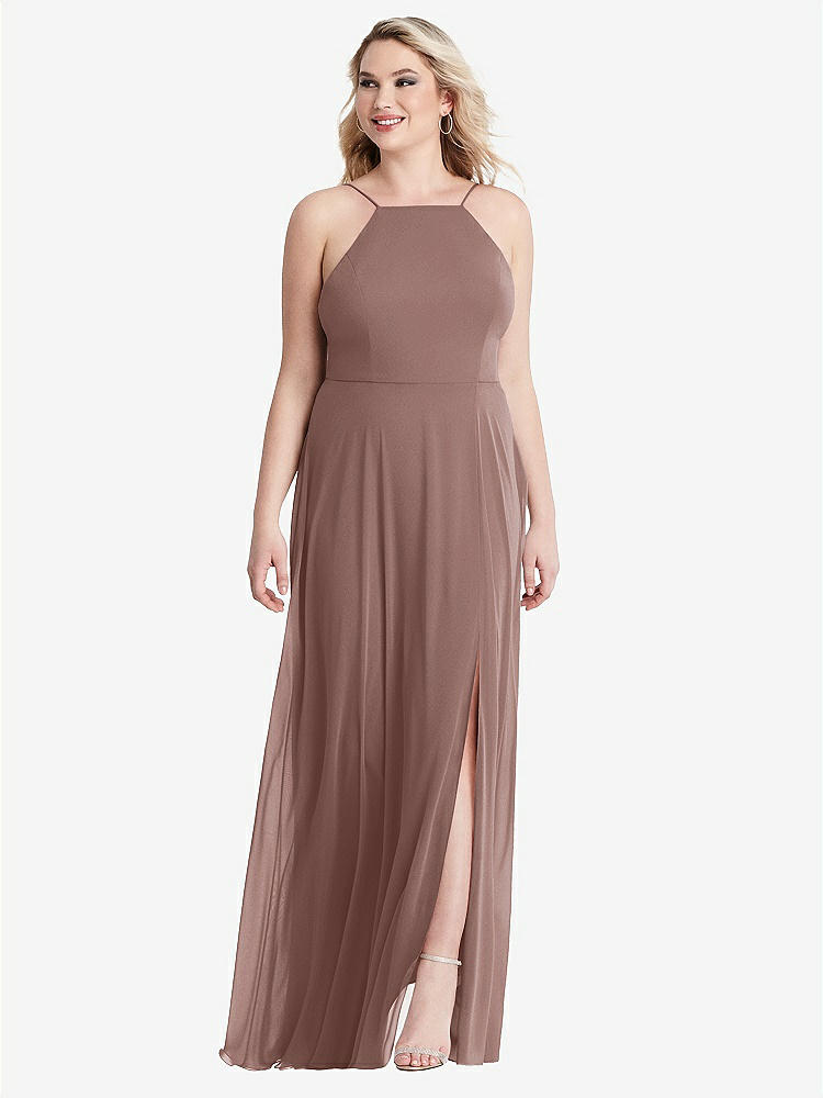 【STYLE: LB010】High Neck Chiffon Maxi Dress with Front Slit - Lela【COLOR: Sienna】