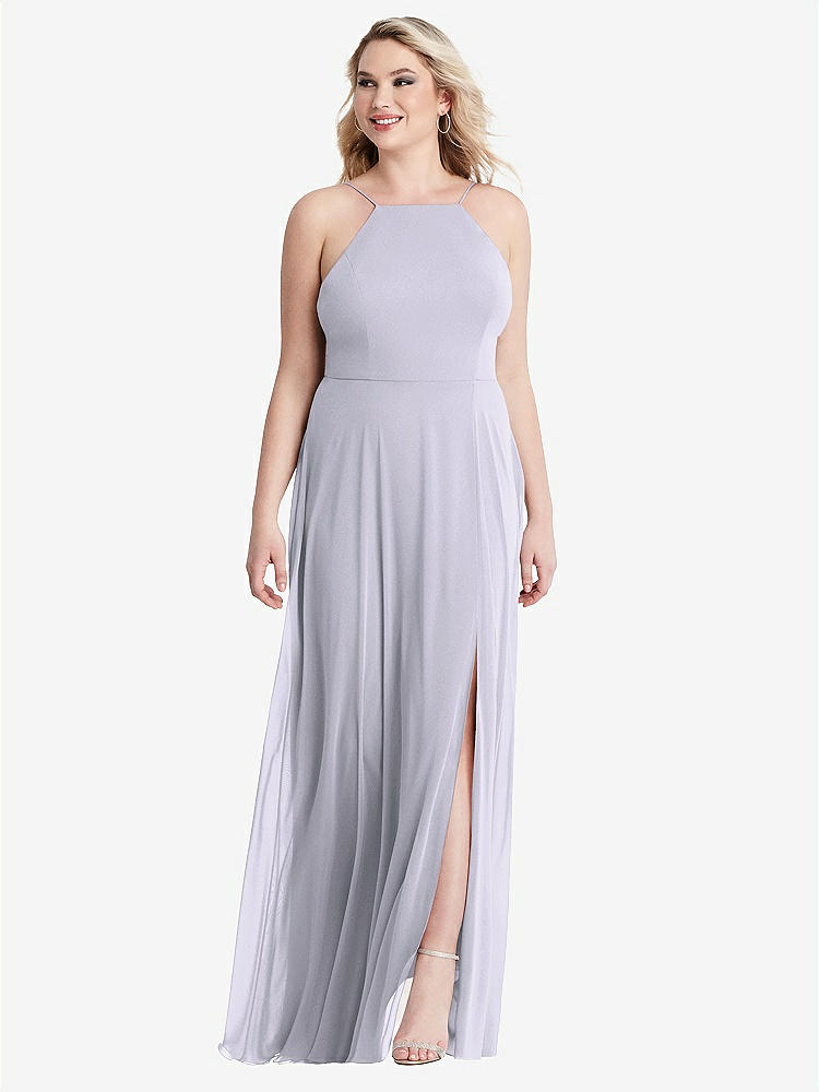 【NEW】【STYLE: LB010】高 首 シフォン マキシ ドレス 前面 スリット  -  lela【COLOR: Silver Dove】【SIZE: 00-30W】