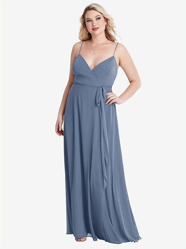 【STYLE: LB011】Chiffon Maxi Wrap Dress with Sash - Cora【COLOR: Larkspur Blue】