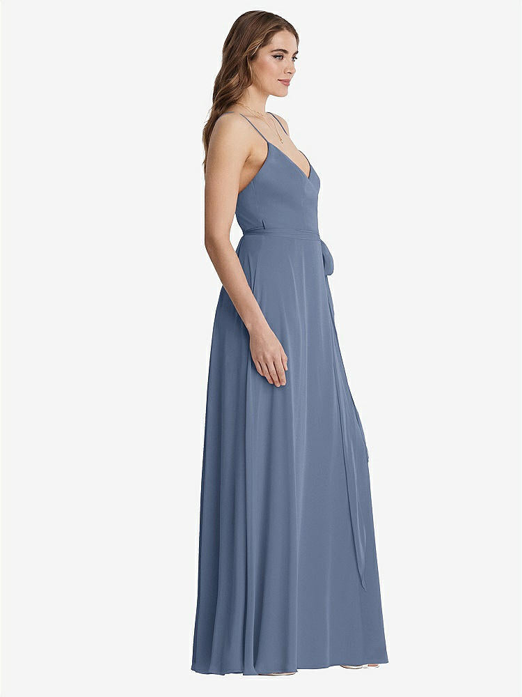 【STYLE: LB011】Chiffon Maxi Wrap Dress with Sash - Cora【COLOR: Larkspur Blue】