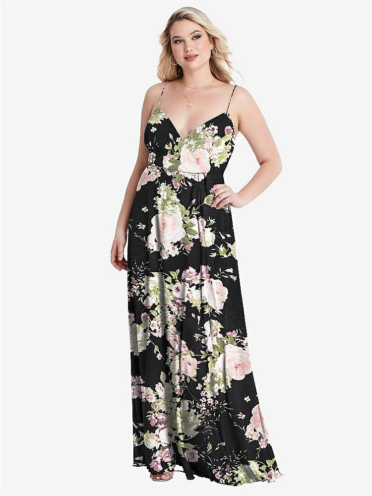 【STYLE: LB011】Chiffon Maxi Wrap Dress with Sash - Cora【COLOR: Noir Garden】