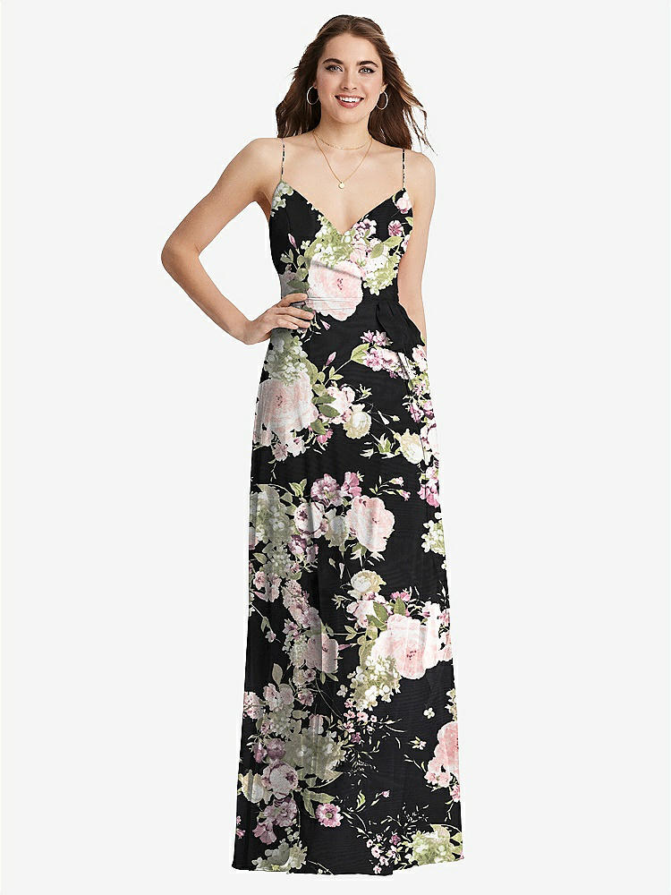 【STYLE: LB011】Chiffon Maxi Wrap Dress with Sash - Cora【COLOR: Noir Garden】