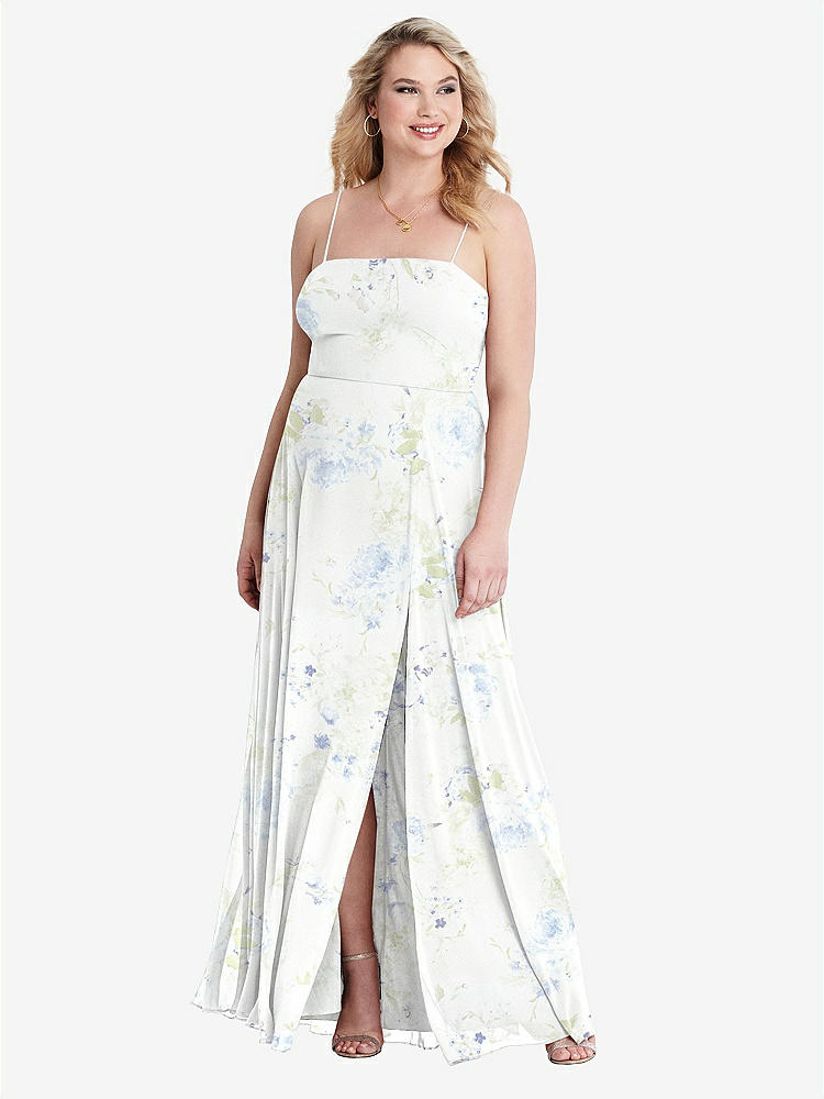 【STYLE: LB012】Square Neck Chiffon Maxi Dress with Front Slit - Elliott【COLOR: Bleu Garden】