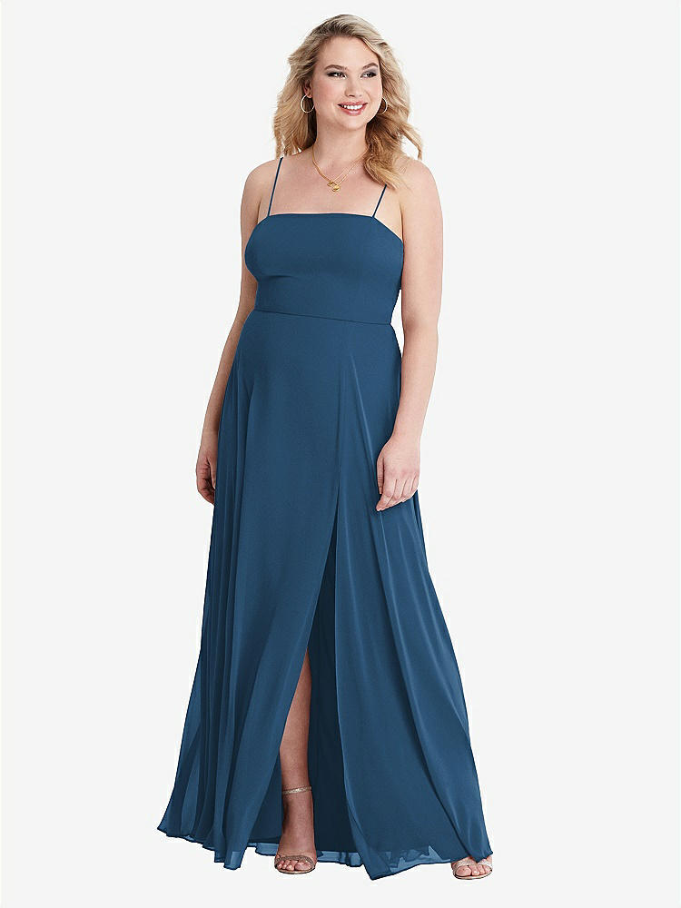 【STYLE: LB012】Square Neck Chiffon Maxi Dress with Front Slit - Elliott【COLOR: Dusk Blue】