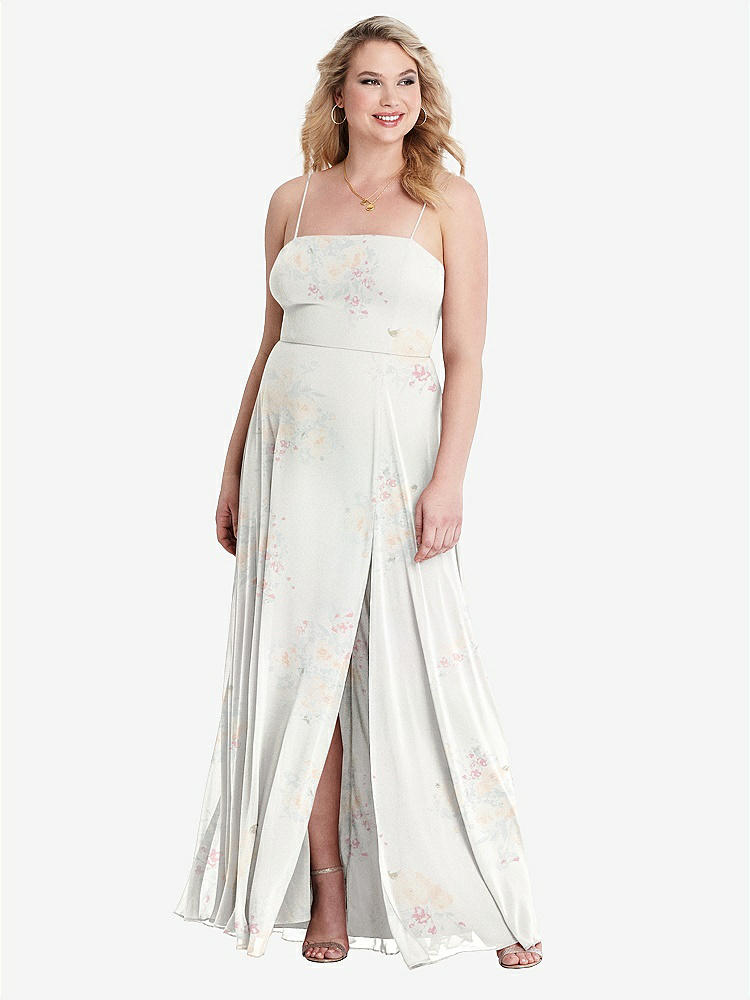 【STYLE: LB012】Square Neck Chiffon Maxi Dress with Front Slit - Elliott【COLOR: Spring Fling】