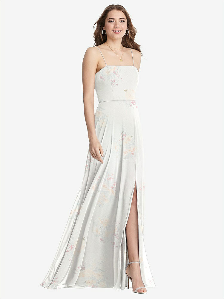 【STYLE: LB012】Square Neck Chiffon Maxi Dress with Front Slit - Elliott【COLOR: Spring Fling】