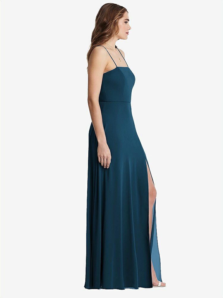 【STYLE: LB012】Square Neck Chiffon Maxi Dress with Front Slit - Elliott【COLOR: Atlantic Blue】