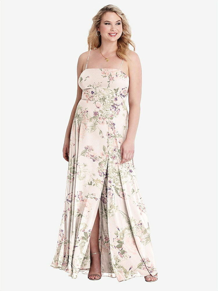 【STYLE: LB012】Square Neck Chiffon Maxi Dress with Front Slit - Elliott【COLOR: Blush Garden】