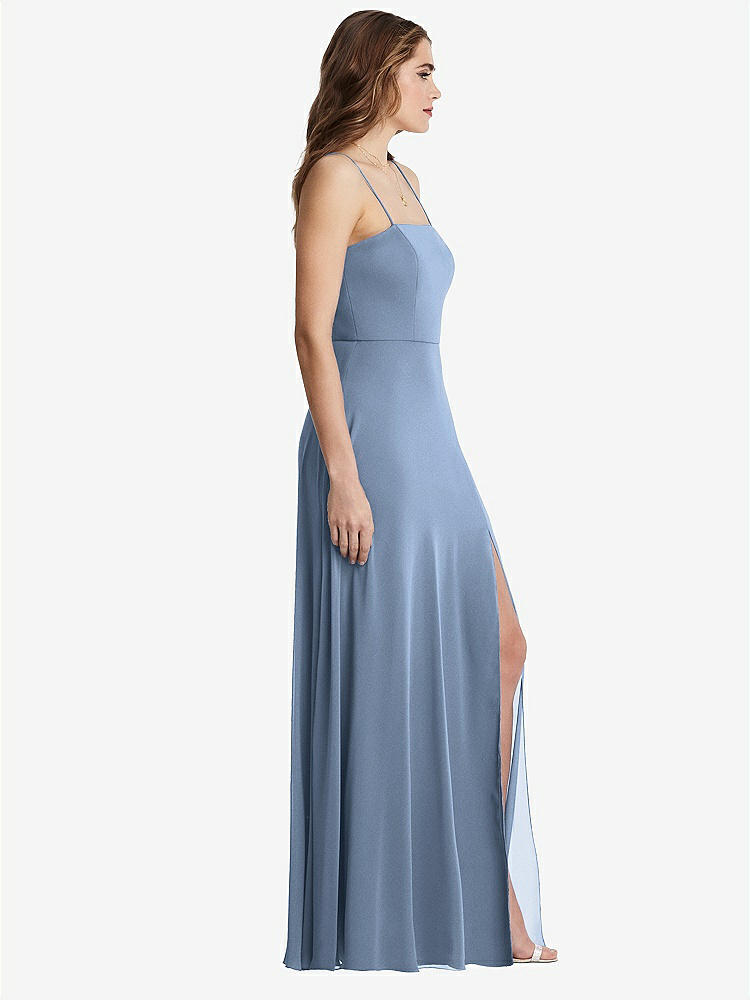 【STYLE: LB012】Square Neck Chiffon Maxi Dress with Front Slit - Elliott【COLOR: Cloudy】