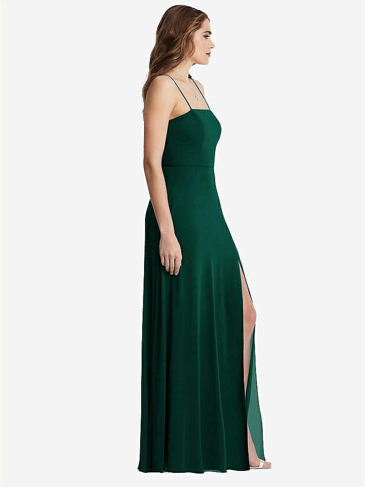 【STYLE: LB012】Square Neck Chiffon Maxi Dress with Front Slit - Elliott【COLOR: Hunter Green】