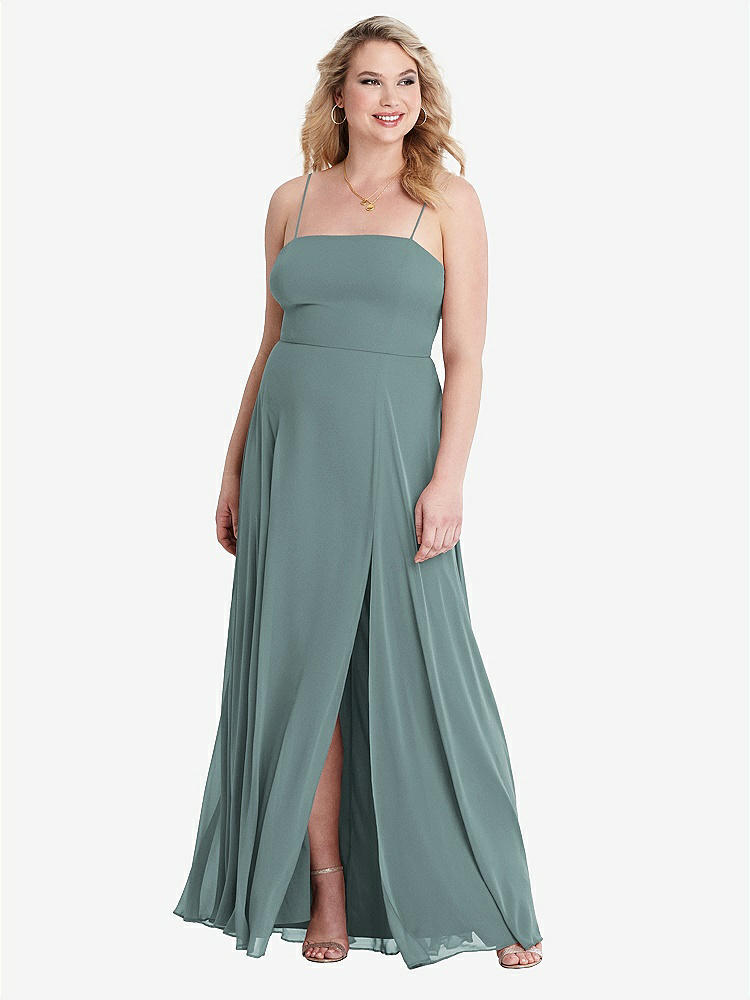 【STYLE: LB012】Square Neck Chiffon Maxi Dress with Front Slit - Elliott【COLOR: Icelandic】