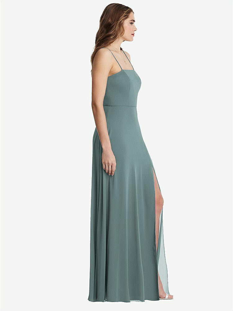 【STYLE: LB012】Square Neck Chiffon Maxi Dress with Front Slit - Elliott【COLOR: Icelandic】
