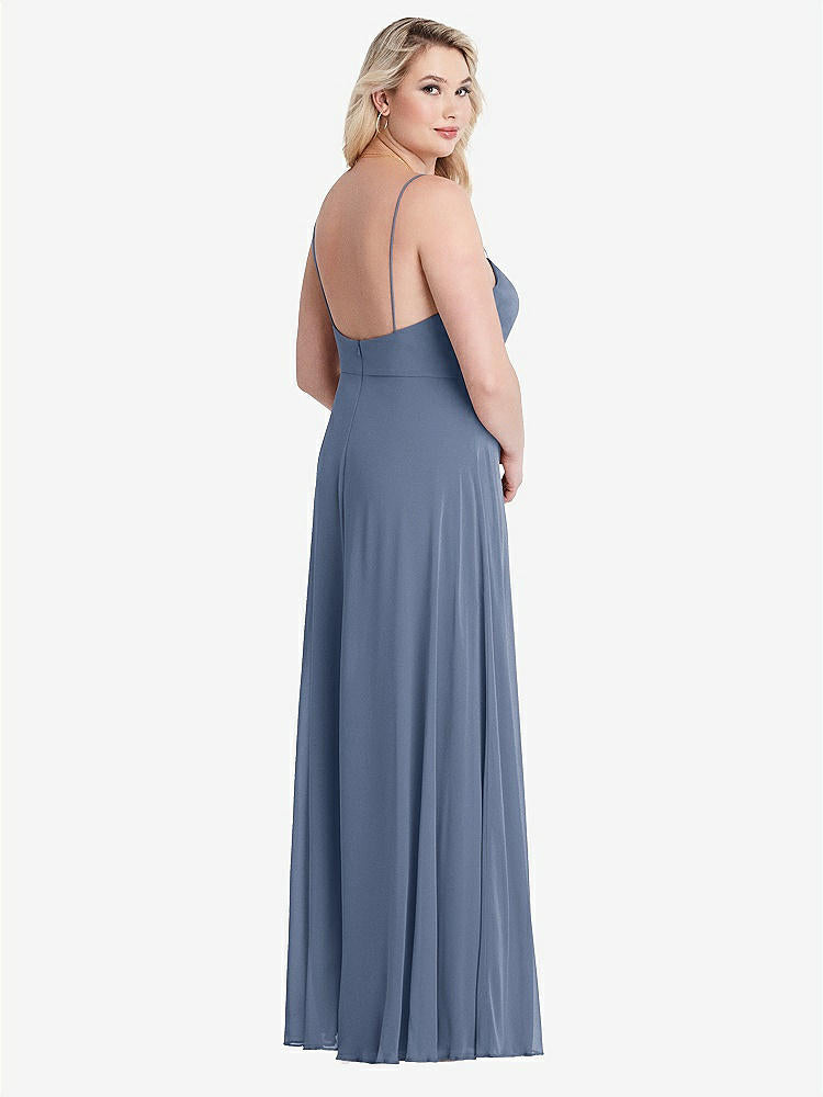 【STYLE: LB012】Square Neck Chiffon Maxi Dress with Front Slit - Elliott【COLOR: Larkspur Blue】