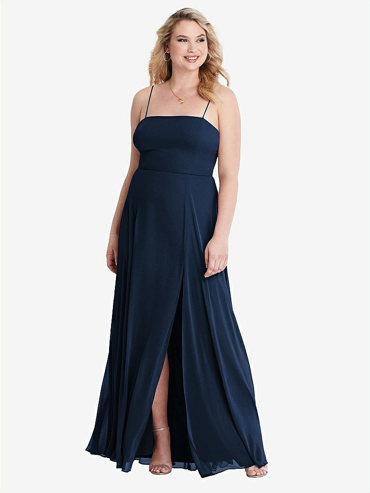 【STYLE: LB012】Square Neck Chiffon Maxi Dress with Front Slit - Elliott【COLOR: Midnight Navy】