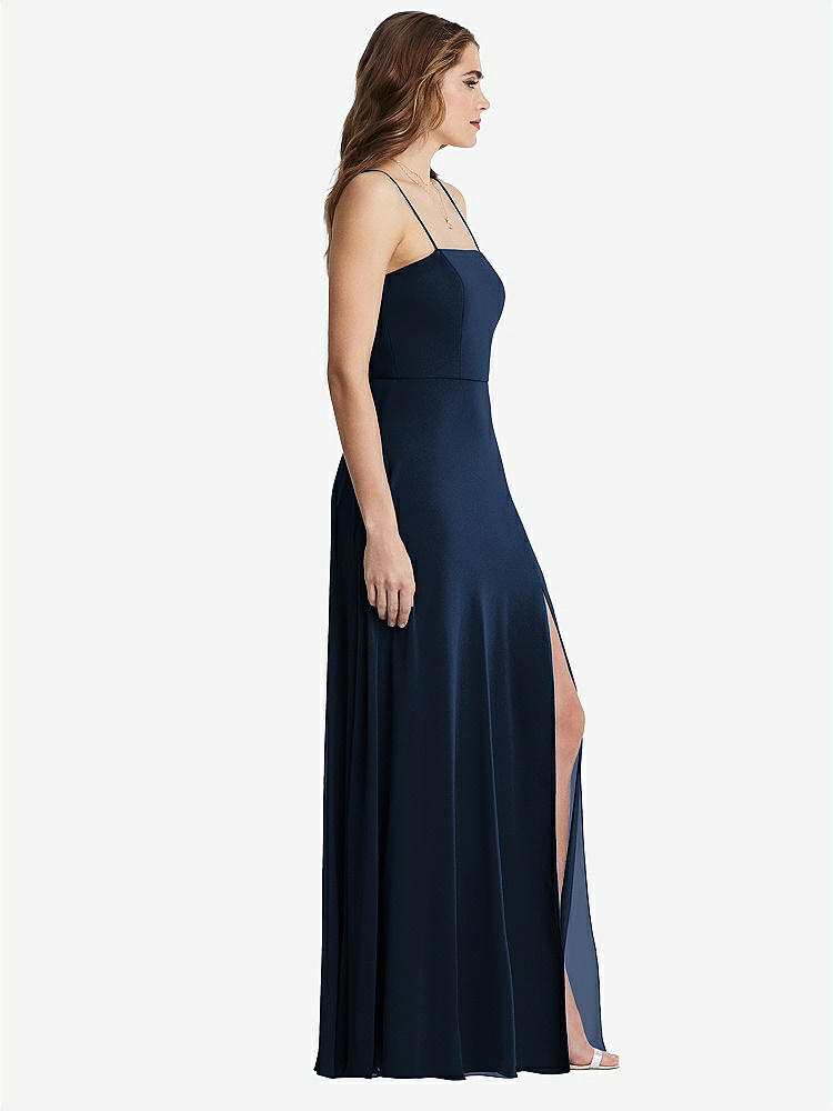 【STYLE: LB012】Square Neck Chiffon Maxi Dress with Front Slit - Elliott【COLOR: Midnight Navy】