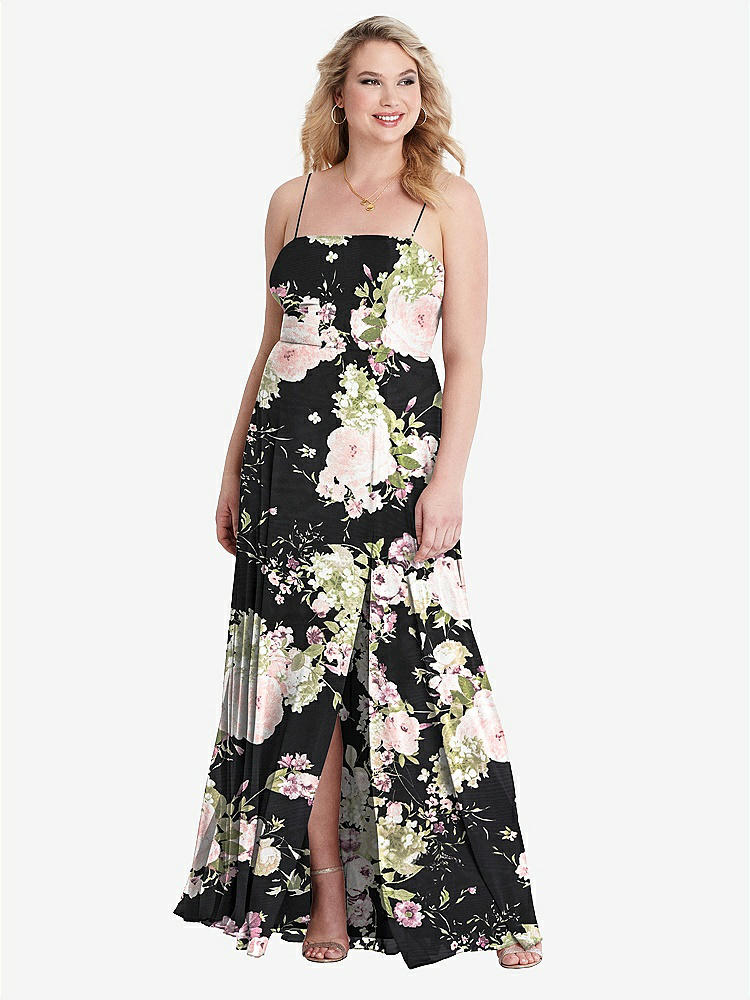 【STYLE: LB012】Square Neck Chiffon Maxi Dress with Front Slit - Elliott【COLOR: Noir Garden】