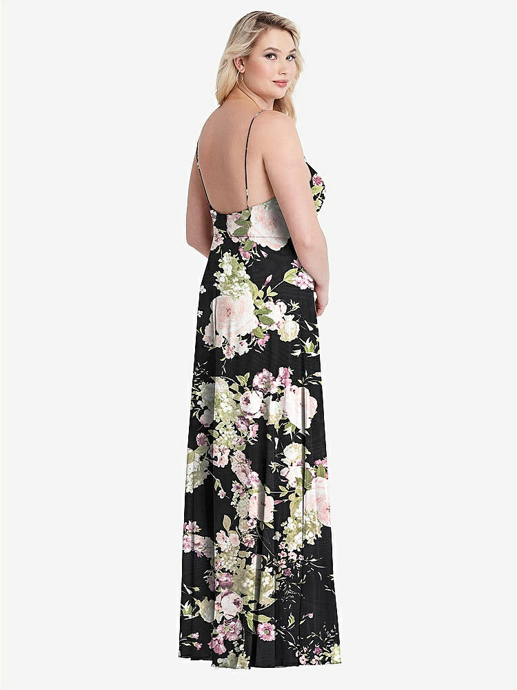 【STYLE: LB012】Square Neck Chiffon Maxi Dress with Front Slit - Elliott【COLOR: Noir Garden】