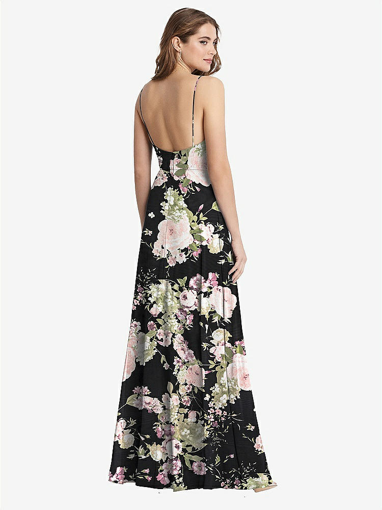 【STYLE: LB012】Square Neck Chiffon Maxi Dress with Front Slit - Elliott【COLOR: Noir Garden】