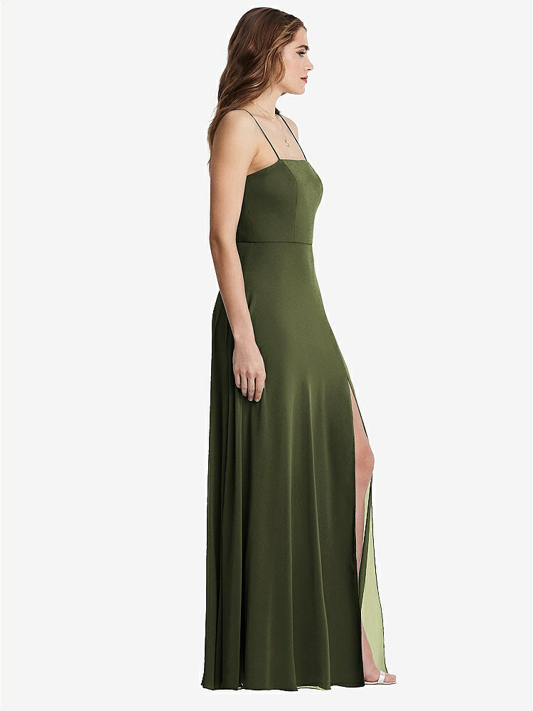 【STYLE: LB012】Square Neck Chiffon Maxi Dress with Front Slit - Elliott【COLOR: Olive Green】