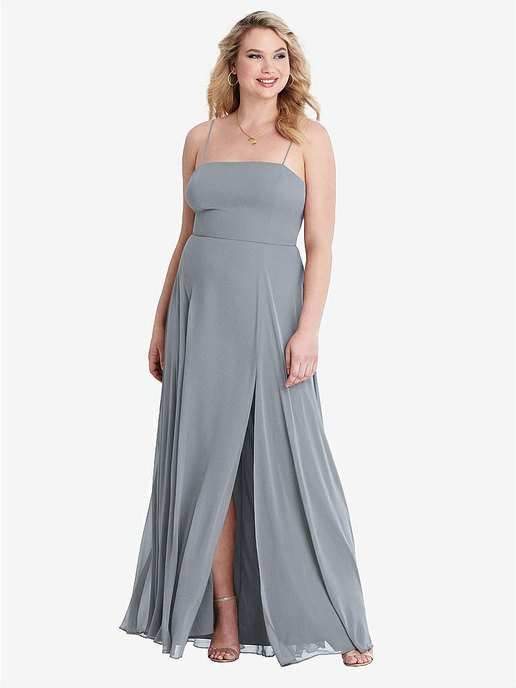 【STYLE: LB012】Square Neck Chiffon Maxi Dress with Front Slit - Elliott【COLOR: Platinum】