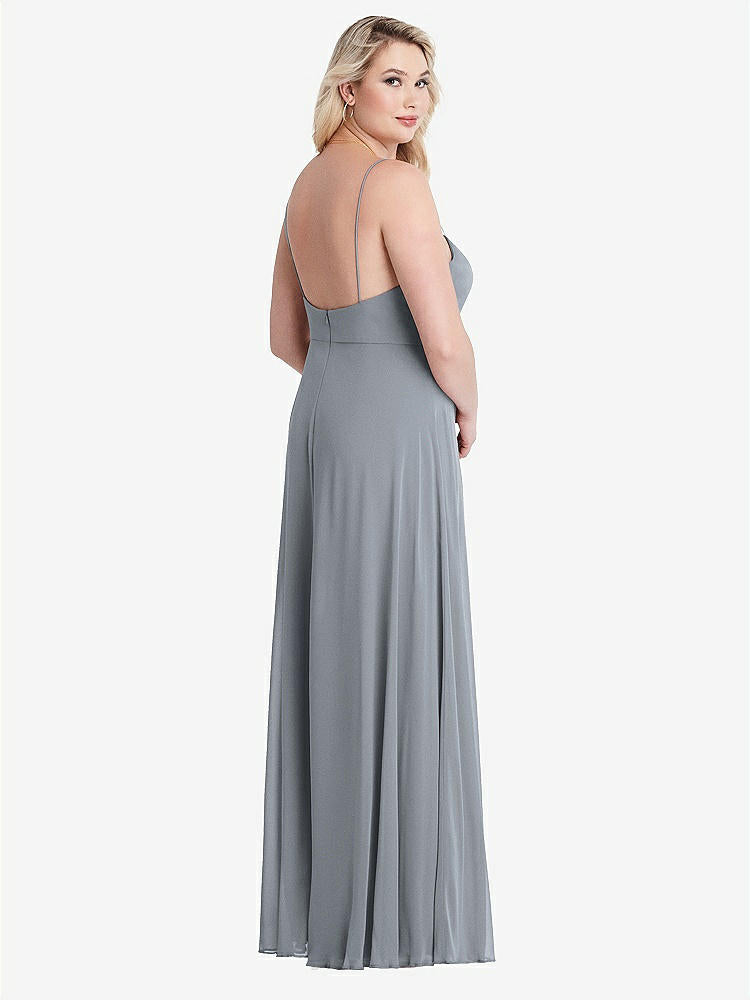 【STYLE: LB012】Square Neck Chiffon Maxi Dress with Front Slit - Elliott【COLOR: Platinum】